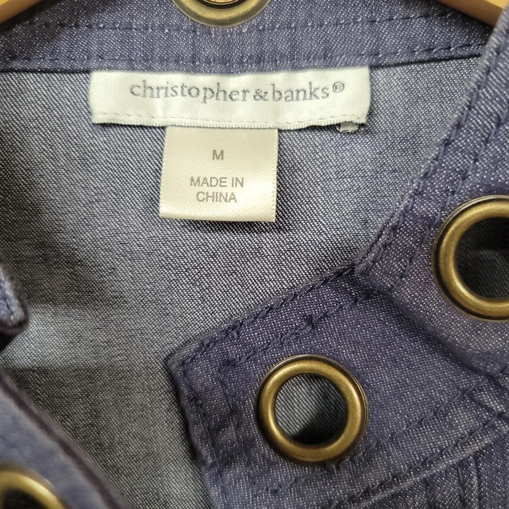 Christopher & Banks Womens Blue Grommet Trim Open Front Vest Chic Utility Size M